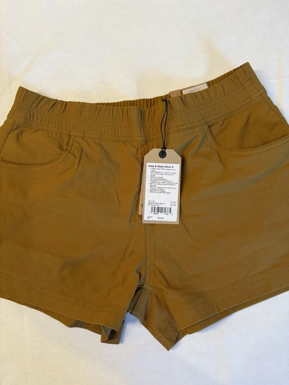 prAna Halle E-Waist Short II Womens 12 Bronze 3” Hiking Travel NWT $75